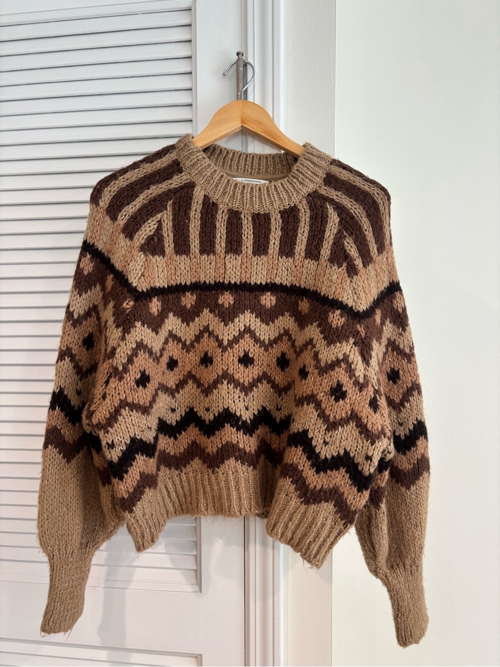 Anthropologie Brown & Tan Fair Isle Crewneck Sweater